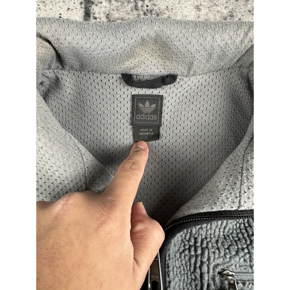 Adidas Deep Pile Fleece Zip Up Size Large Thick Heavyweight - Picture 4 of 9